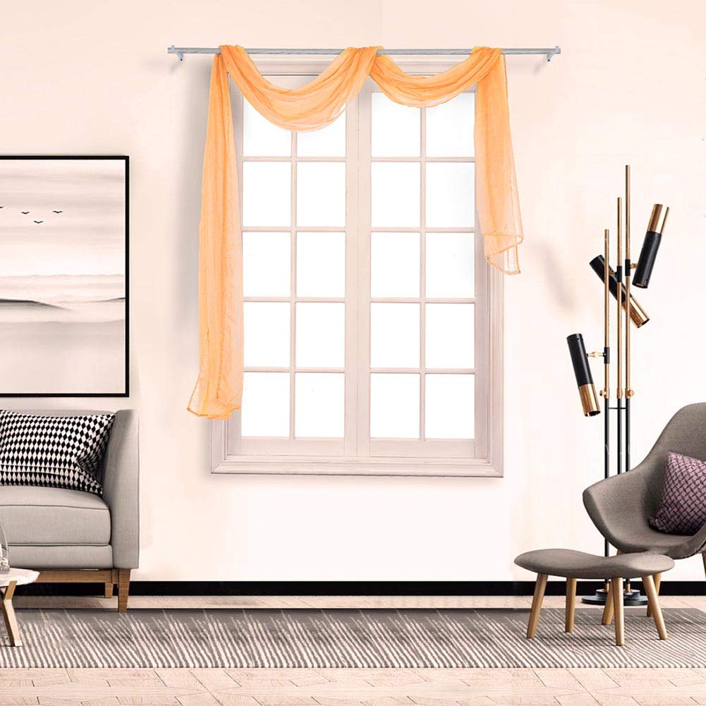 BOYOUTH Beautiful Elegant Solid Color Soft Transparents Voile Window Decor Scarf Valance Topper Curtain Topper Long Window Treatment Scarves for Home Decor,Wedding(35"x118"-Beige) 1 Panel