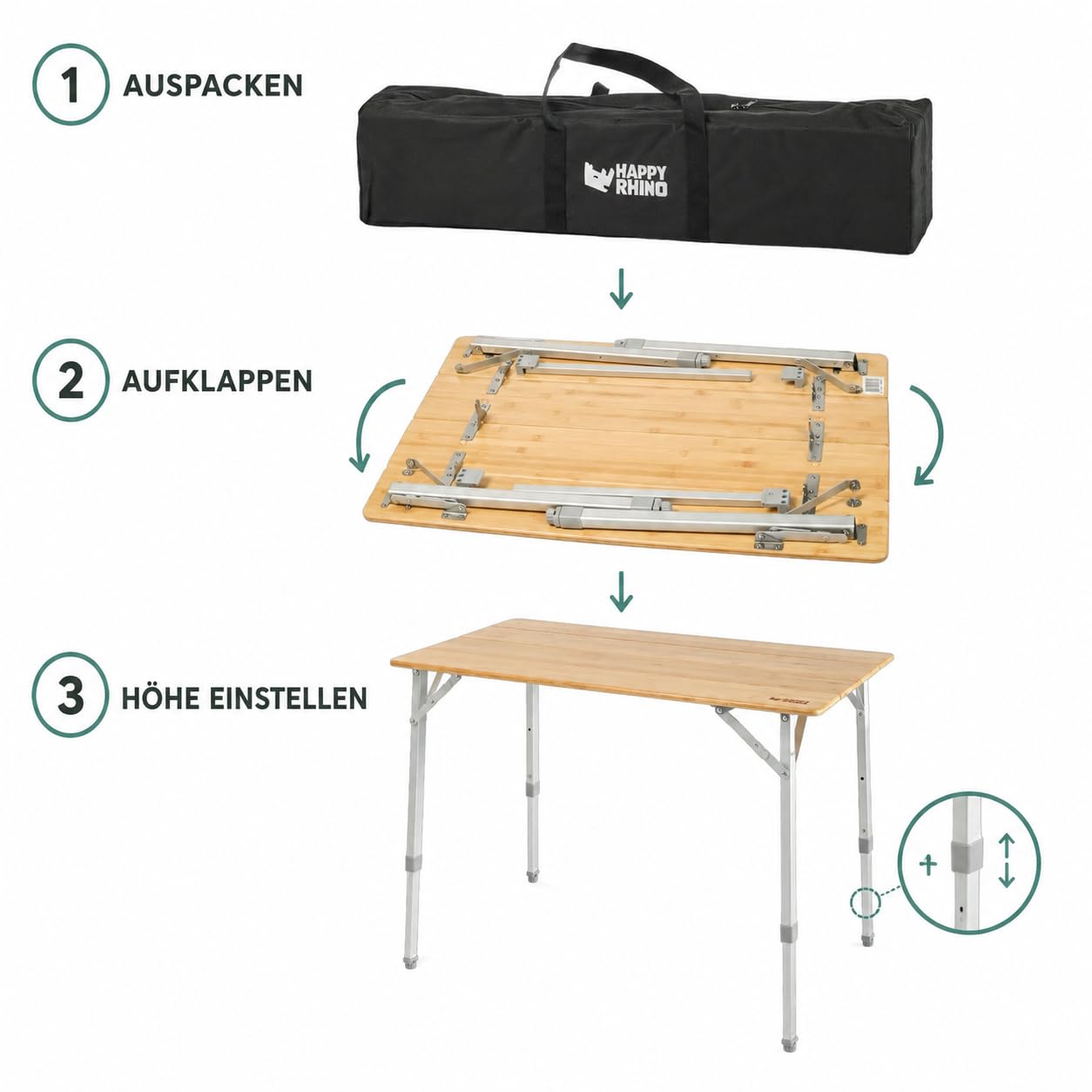 Happy Rhino - Klapptisch Lorentz Bambus - Campingtisch - Faltbar - Gartentisch - Braun - 80x60 cm