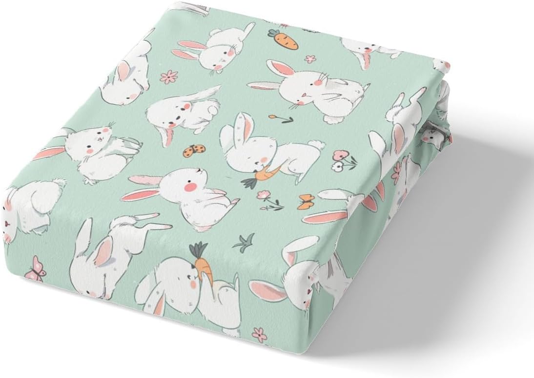 Cute Rabbit Duvet Cover Set Toddler Size,Cartoon Carrot Bedding Set for Kids Boys Girls Room Decor,Lovely Animals Comforter Cover,Butterfly Quilt Cover with 1 Pillowcase(No Comforter)