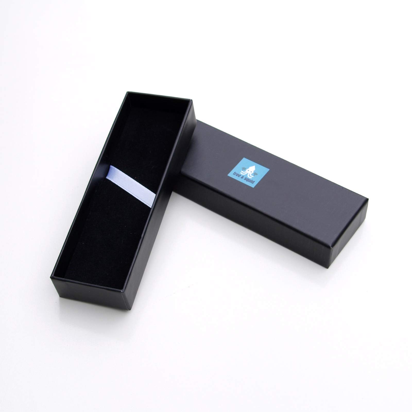Tree and Squid Small Pen Black Gift Box - 6" x 2" x 1" - Padded Black Velvet Cushion, Easy Lift Lid, Jewellery Case