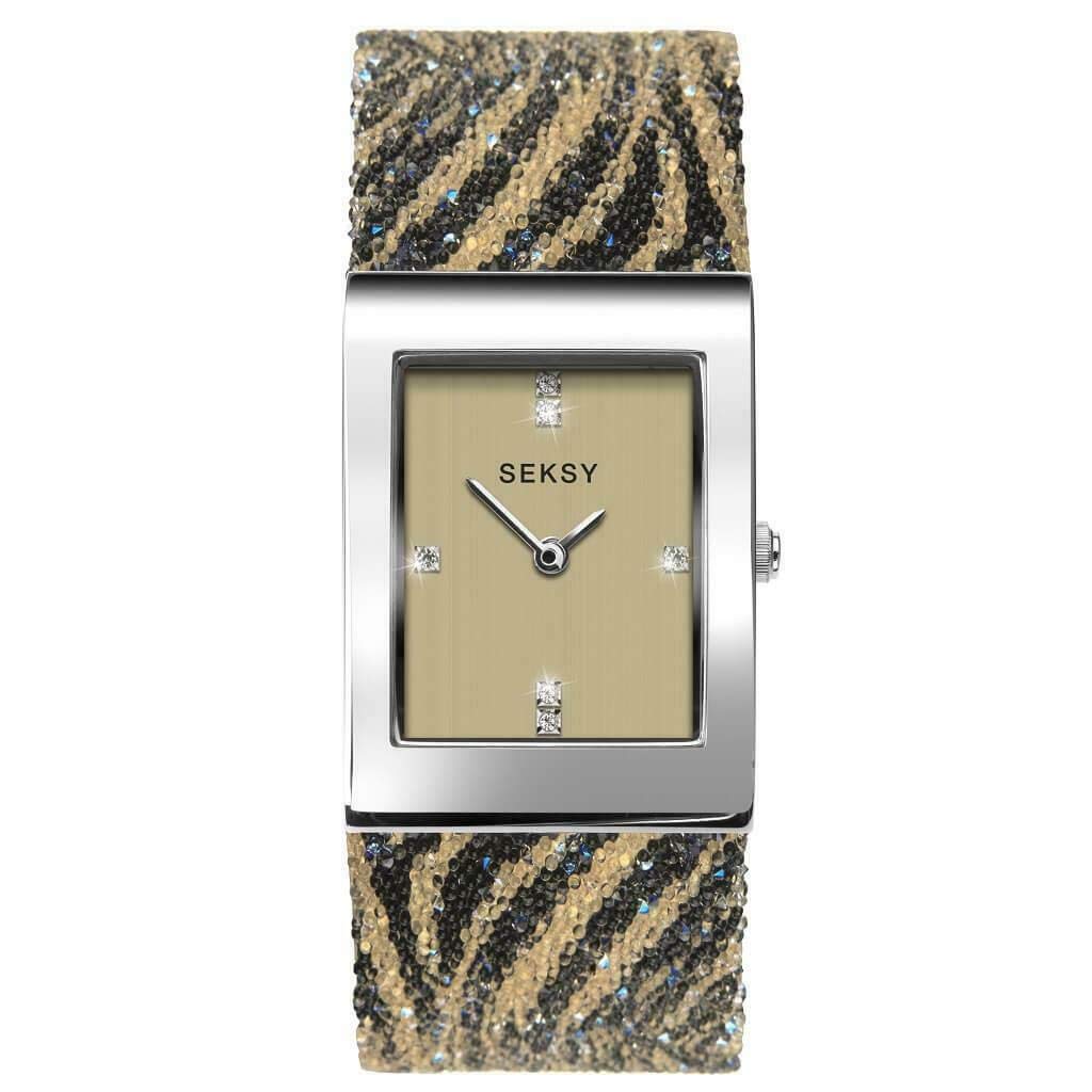 Rocks Rhodium Tiger Print Crystal Ladies Watch 2852
