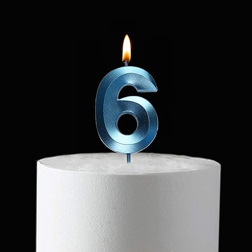 Miniatura 4 de 2.76 pulgadas Velas Azules de 6 para Cumpleaños, Decoración 3D Número 6 para Tartas de Cumpleaños No 16 26 61 62 63 64 65 66 67 68