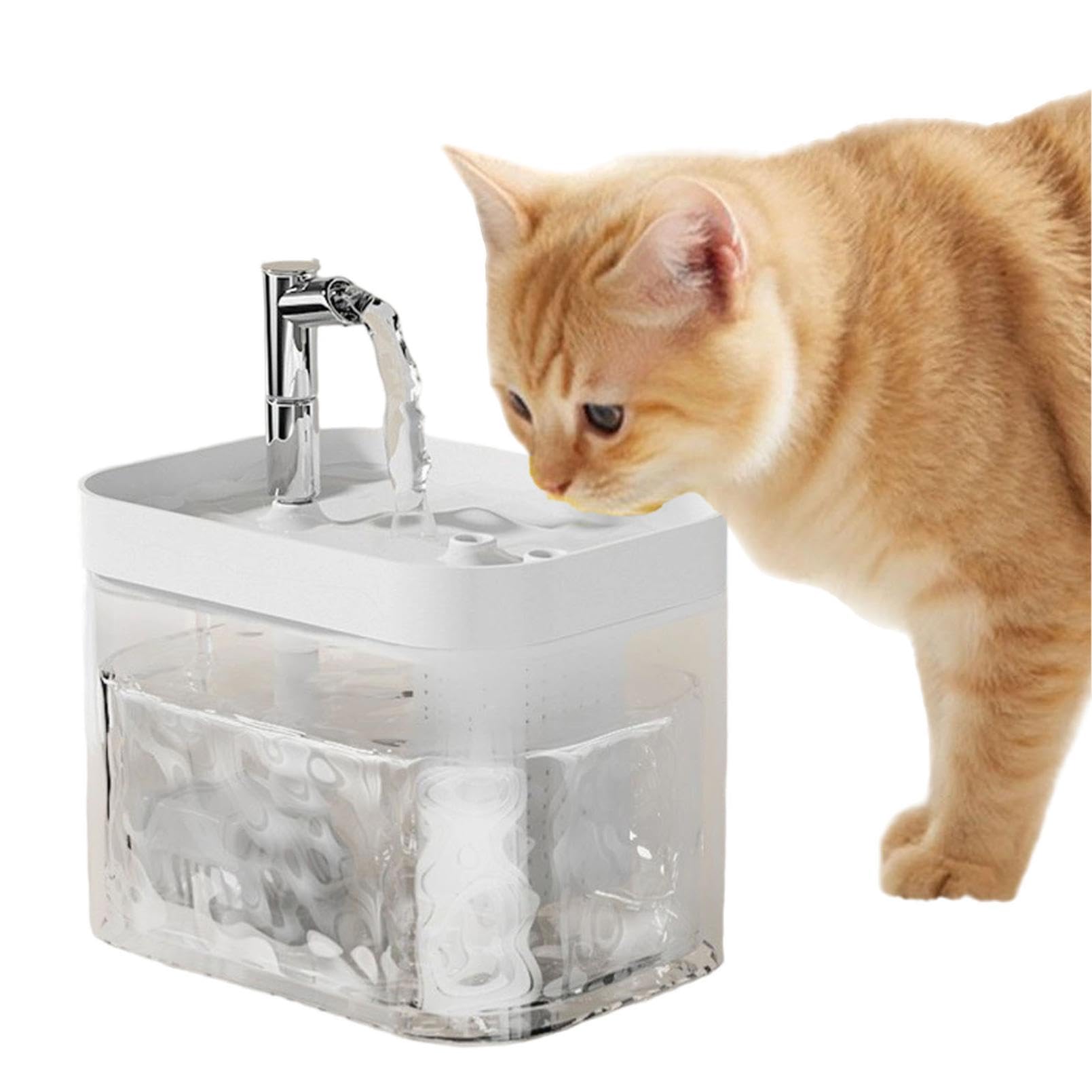 Cat Water Fountain for Drinking, 1.5L Transparent Cat Fountain Faucet Design, Cats Water Fountain Visible Water Level, Silent Water Pump, Automatic Circulation Filter for Pets (B, 17x14x12.5cm)