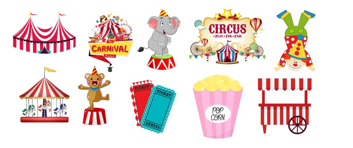 Book My Joy Carnival/Circus Theme Birthday Party Decorations Items Combo kit Pack of 10 Pcs cardstock Cutouts for Baby Boys Girls Kids Children Size (8 INCH X 8 INCH)-image-27