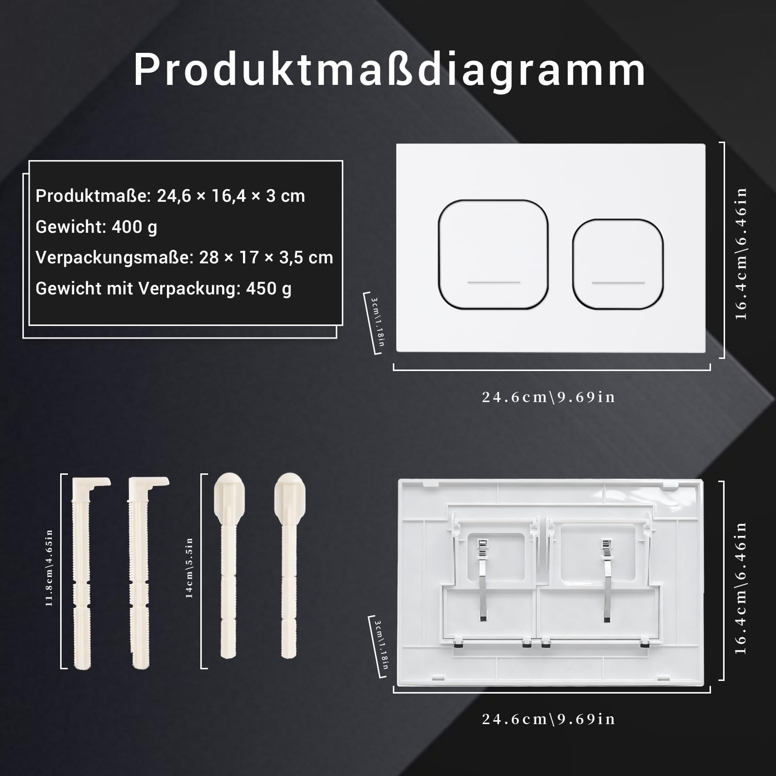 Drückerplatte WC Spülkasten Ersatzteil,kompatibel mit Geberit Sigma Serie UP300 & UP320,Betätigungsplatte mit 2-Mengen-Spülung,245 × 164 mm 115770115 | Glänzend (Weiß)