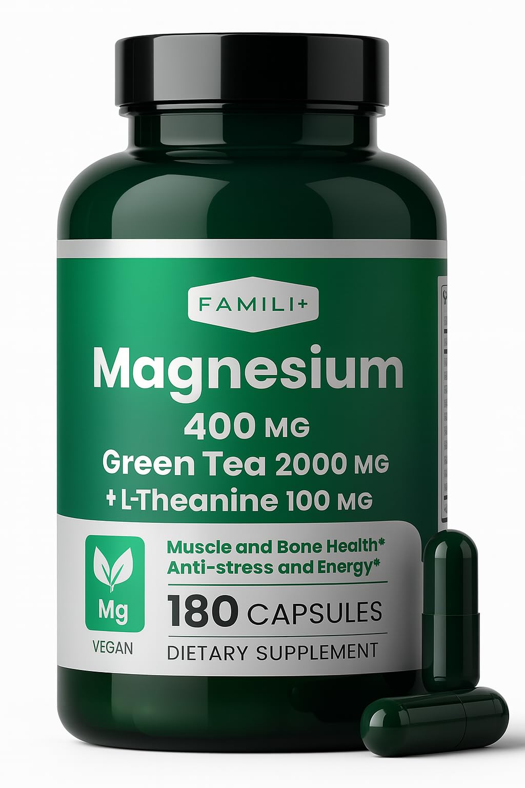 FAMILI+ Magnesium 400mg, Green Tea Supplement & L-Theanine