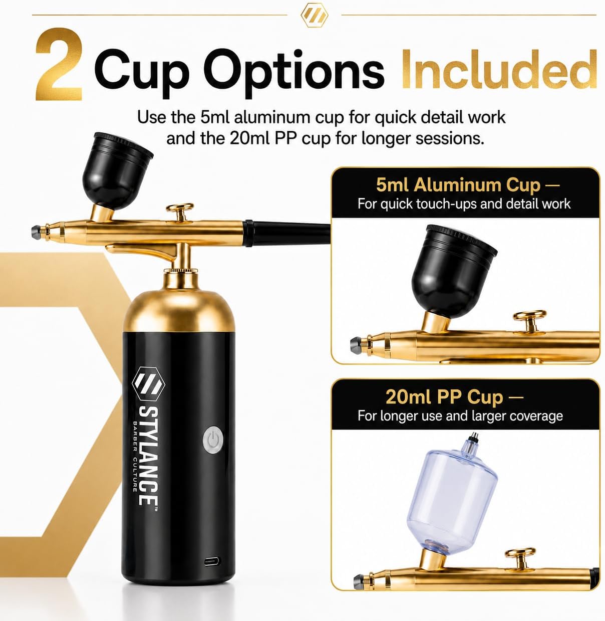 Cordless Barber Airbrush Kit with Compressor, Portable Air Brush Spray Gun for Hairline Enhancement, Beard Line Up, Nail Art, Makeup and Model Painting, Type-C Rechargeable