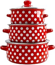 طقم أواني الطبخ من غير تجاري، مصنوع من الإيناميل باللون الأحمر، غير لاصق وحافظ للحرارة وسهل التنظيف، مكون من 3 قطع