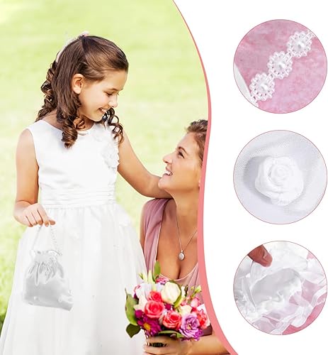 Miniatura 8 de DOITOOL Satin Bridal Wedding Money Bag - White Bridesmaid Satin Flower Decorated Bag Bridal Dolly Pouch Women Handbag for Dance Purse Wedding Favor
