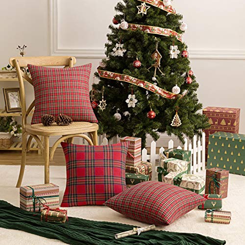 Image of AQOTHES Christmas Plaid Decorative Throw Pillow Covers Red 18x18 Inches