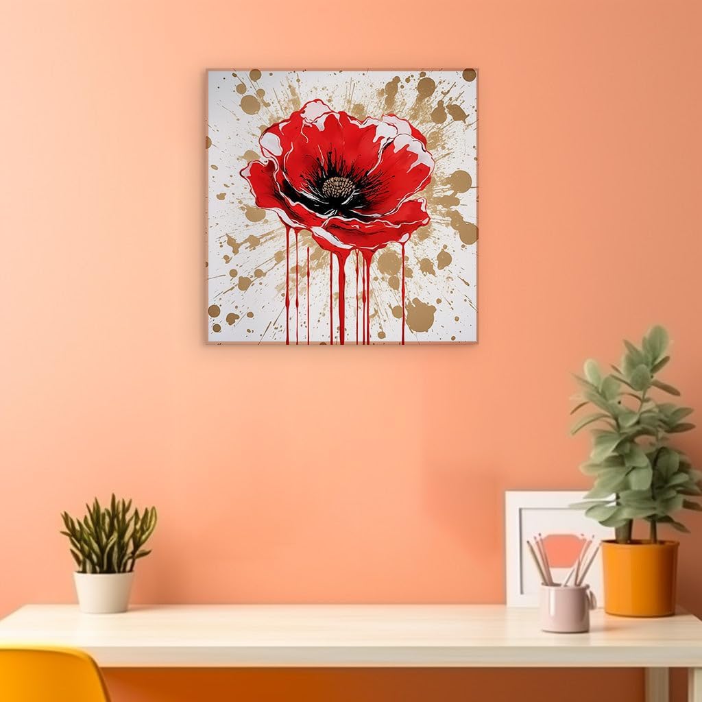 Canvas for Living room. A Vision in Red: The Striking Elegance of a Lone Poppy, 27 x 18 inch Canvas Wall Art - Modern Home Decor - 69x46 cm (27x18 inch)