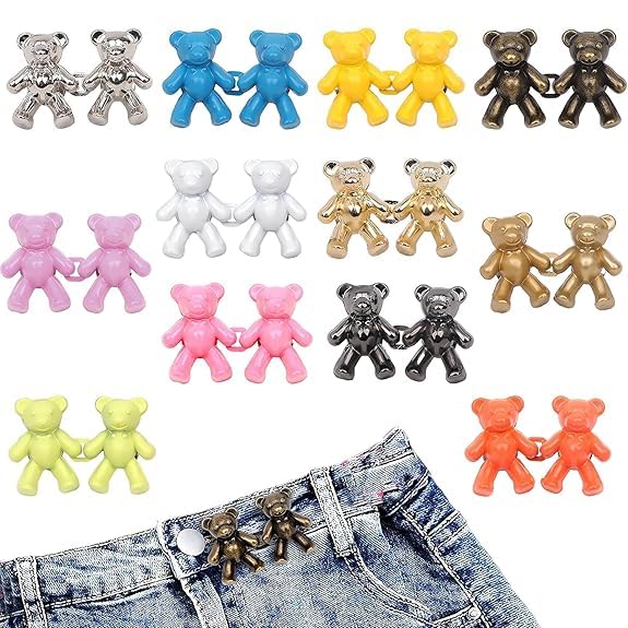 Cute bear shape Jeans Waist Button Adjuster | No Sewing Waist Tightener Button Pins for Loose Jeans & Pants