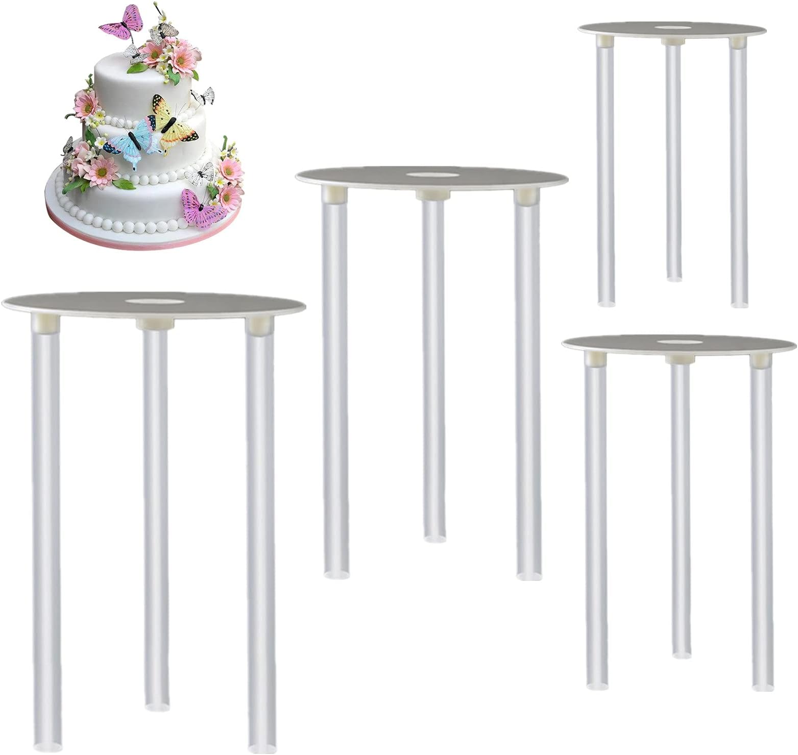 Cake Tier Supports,4 Pcs Reusable 9/12/16/20cm Cake Boards and 12 Pcs Cake Dowel Rods for Tiered Cake Construction and Stacking