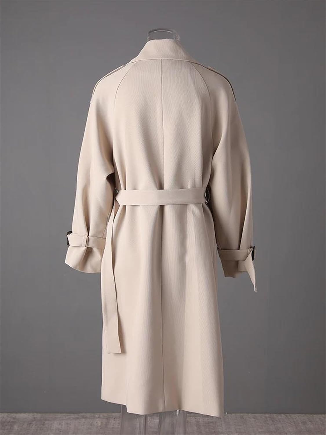 Women's Double Breasted Trench Coat Lapel Long Sleeve Mid Length Overcoat