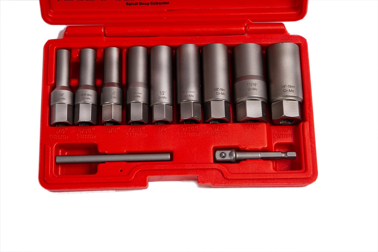 Set di 11 estrattori per bulloni profondi a spirale, per rimozione di bulloni rotti, danneggiati, congelati, arrugginiti o bulloni
