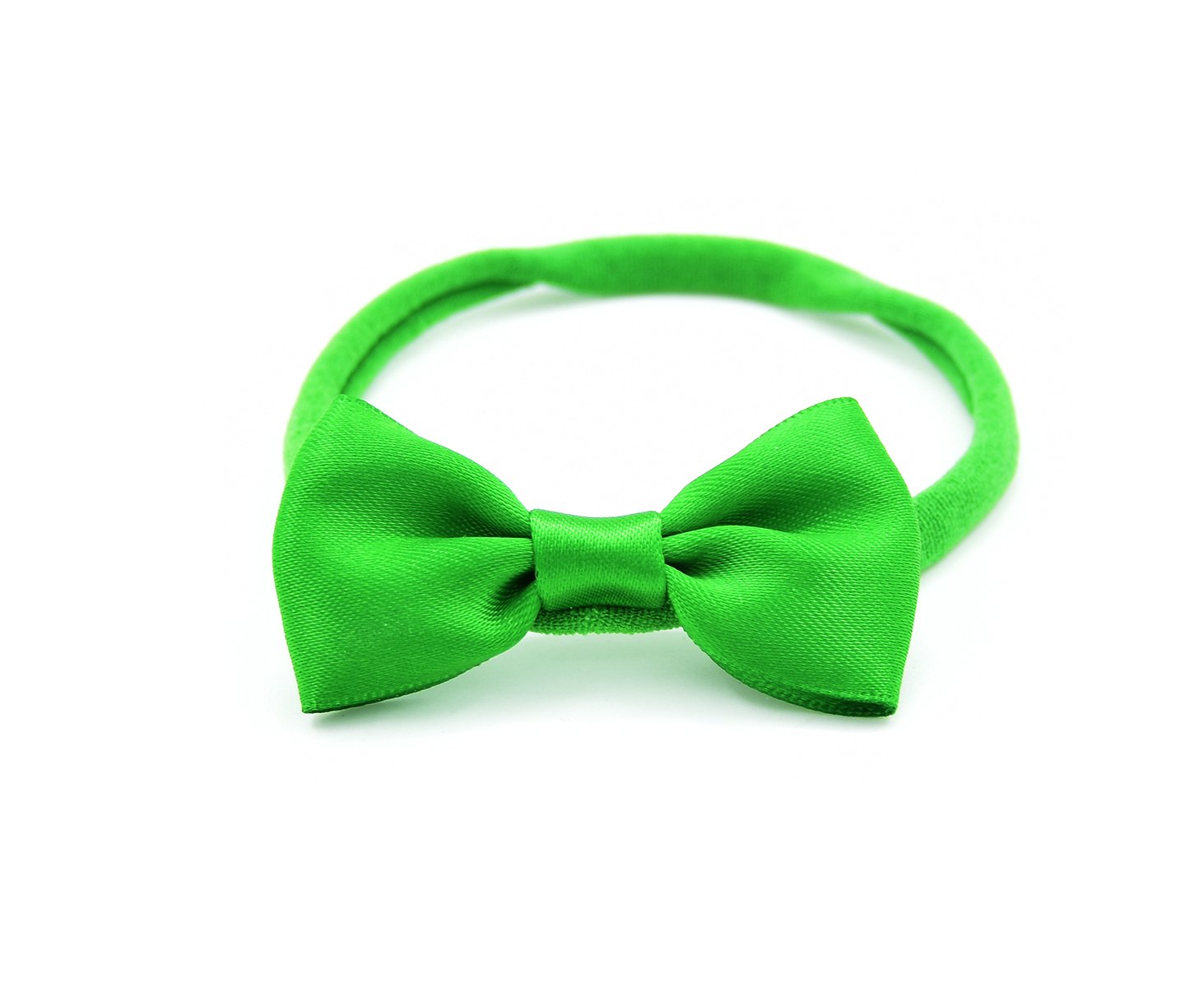 PrettyBoutique Baby Girls Satin Bow Soft Skinny Elastic Nylon Headband Hair Band Accessories (Green)