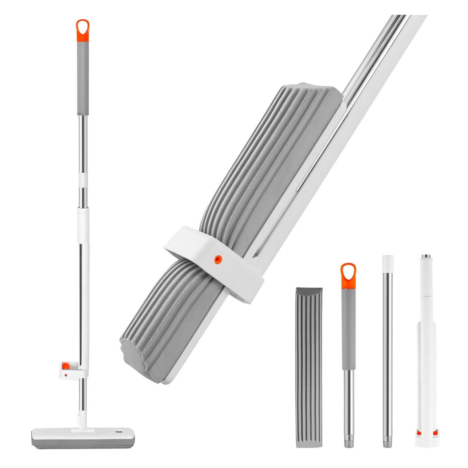 Trapeador de Esponja autodrenante con 2 Cabezales de Esponja, trapeador Plano autolimpiable mágico Manos Libres, Herramientas de Limpieza de Pisos for el hogar