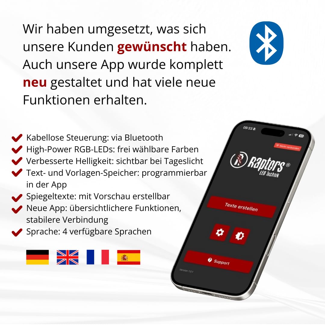 LED Frontwarnsystem | Einsatzschild | Multicolor Bluetooth - Android und iOS App - Handygesteuert - Dachaufsetzer-Ersatz - LED Einsatzschild zum selbst programmieren (Bluetooth) (RGB)