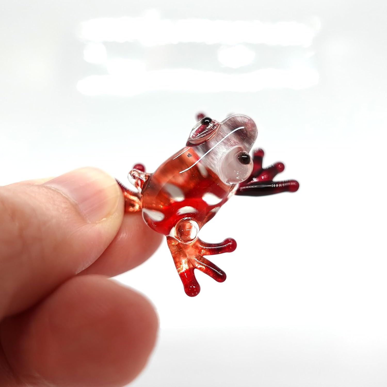 Frog Micro Tiny Figurines Hand Blown Glass Art Reptiles Animals Collectible Gift Home Decor (Red)