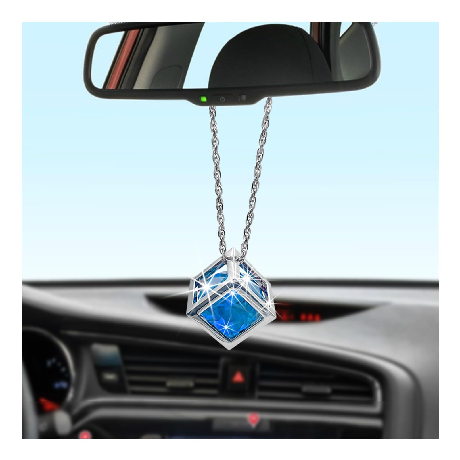 Bling Diamond Cube Car Rear View Mirror Charms, Crystal Sun Catcher Hanging Ornament for Automotive, Home Decor, Universal Vehicle Pendant Accessories for Women Girls (Blue)-image-28