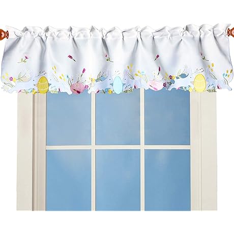 Simhomsen Embroidered Easter Bunny and Eggs Curtain Valance