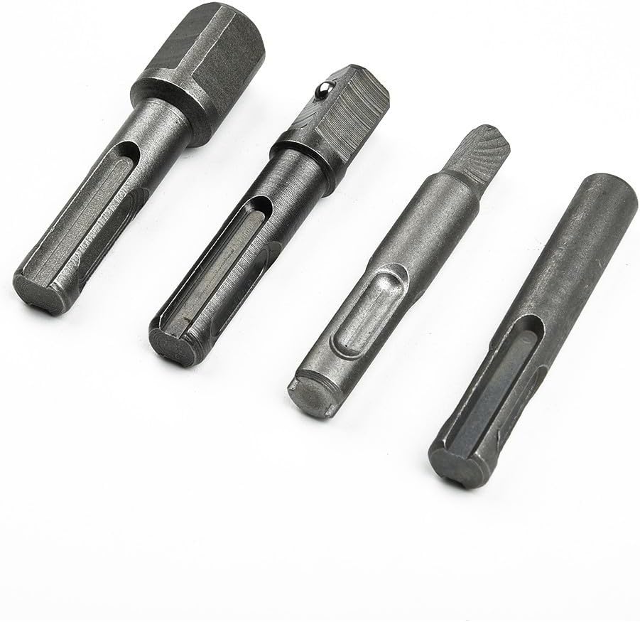 4 Pack SDS to Hex Socket Adapter Set, Chrome Vanadium Steel Drill Bit Chuck Converter for Electric Hammer Drill