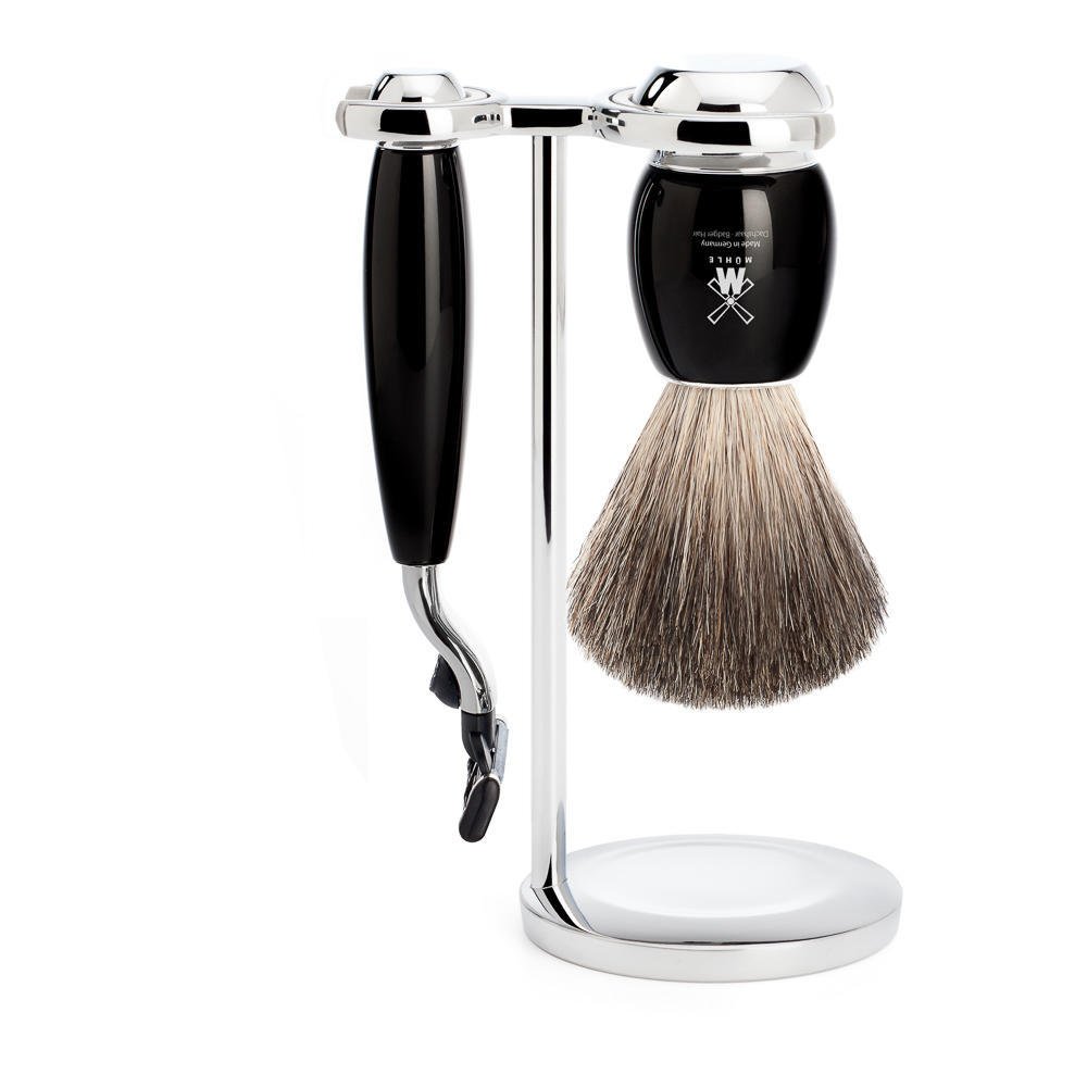 MÜHLE Rasierset - Vivo Serie - Dachshaar - kompatibel mit Gillette-Klingen - Edelharz schwarz