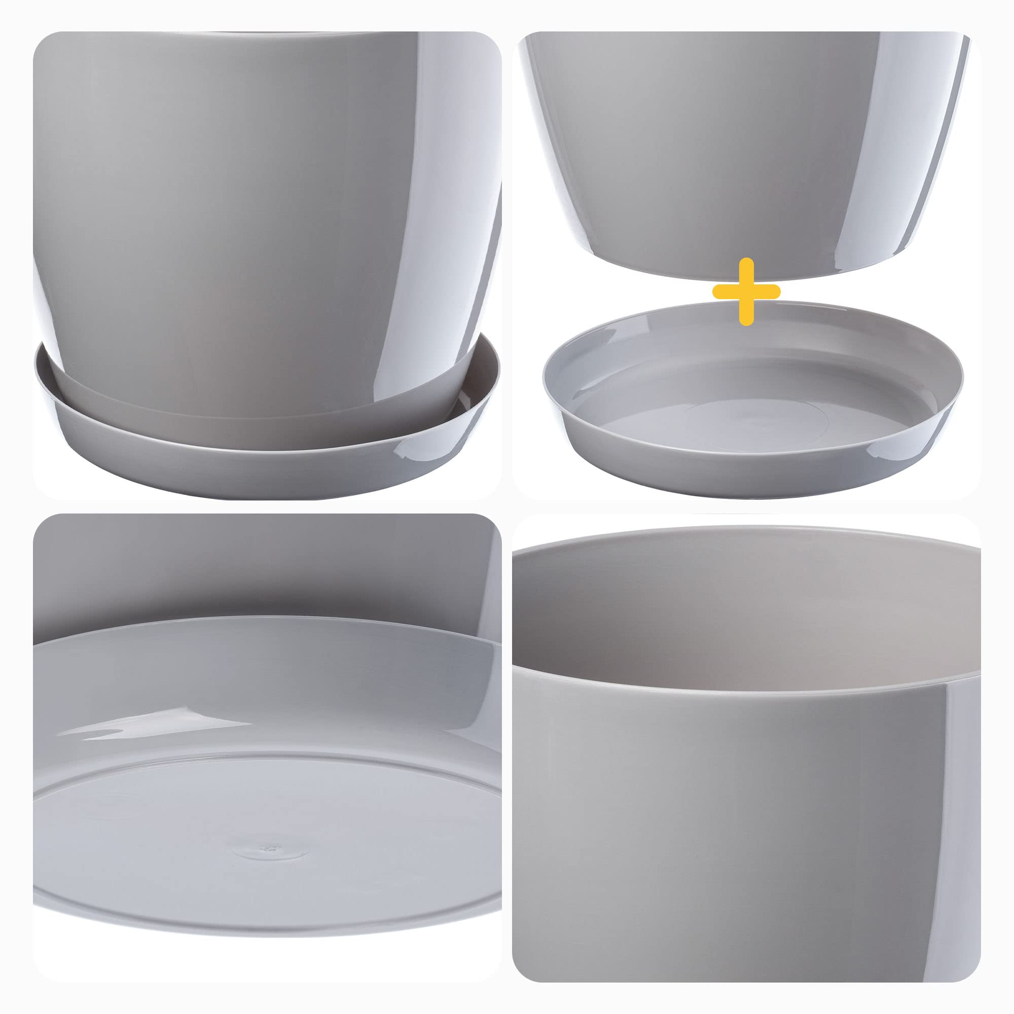 KADAX Blumentopf, Pflanzkübel-Set mit Untersetzer, Blumenkübel aus Kunststoff, runder Pflanztopf für Innenbereich, Übertopf für Blumen und Zimmerpflanzen, Kräutertopf (Set of 3 – 28cm, grau)