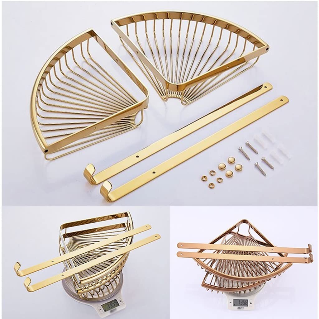 Organizador de estante de ducha de esquina dorado con estantes flotantes, estante de almacenamiento de latón de cristal, soporte para champú, soporte para botellas de condimentos de cocina, estante de