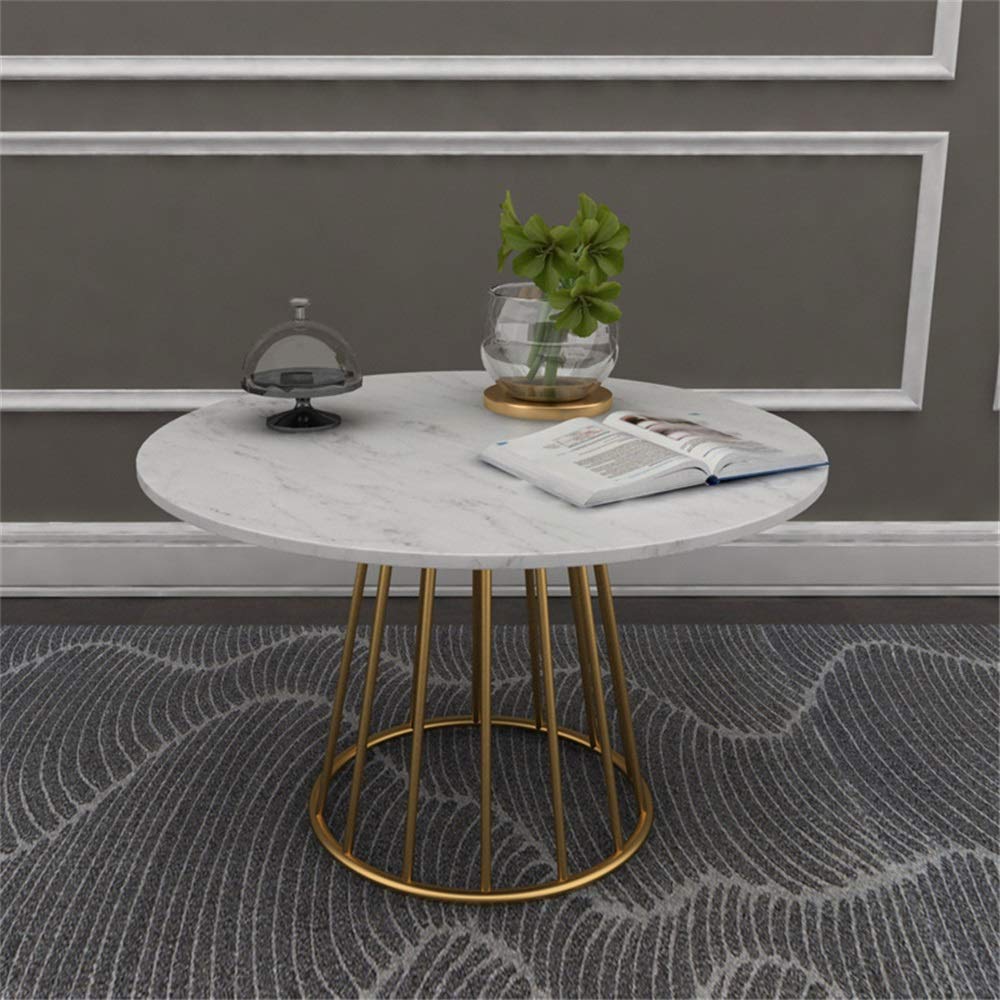 ZRRtables Nordic Marble Coffee Table, Simple Small Tea Table Modern Side Iron Sofa Side Table With Stable Metal Box Frame, White
