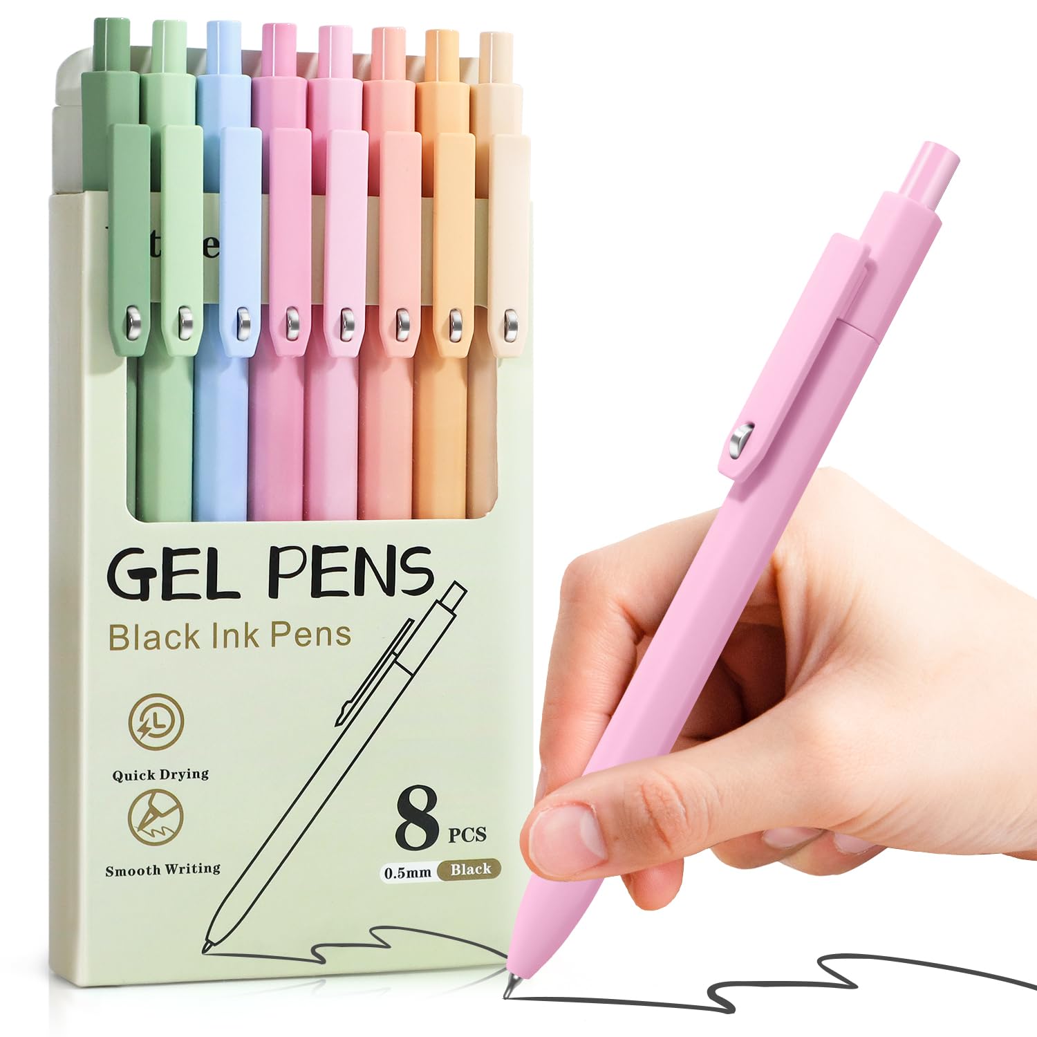 Piochoo Bolígrafos estéticos, 8 bolígrafos de gel de 0.5 mm, sin manchas, de secado rápido, suaves, bonitos bolígrafos de tinta negra para mujeres, enfermeras, escuela, oficina, accesorios de