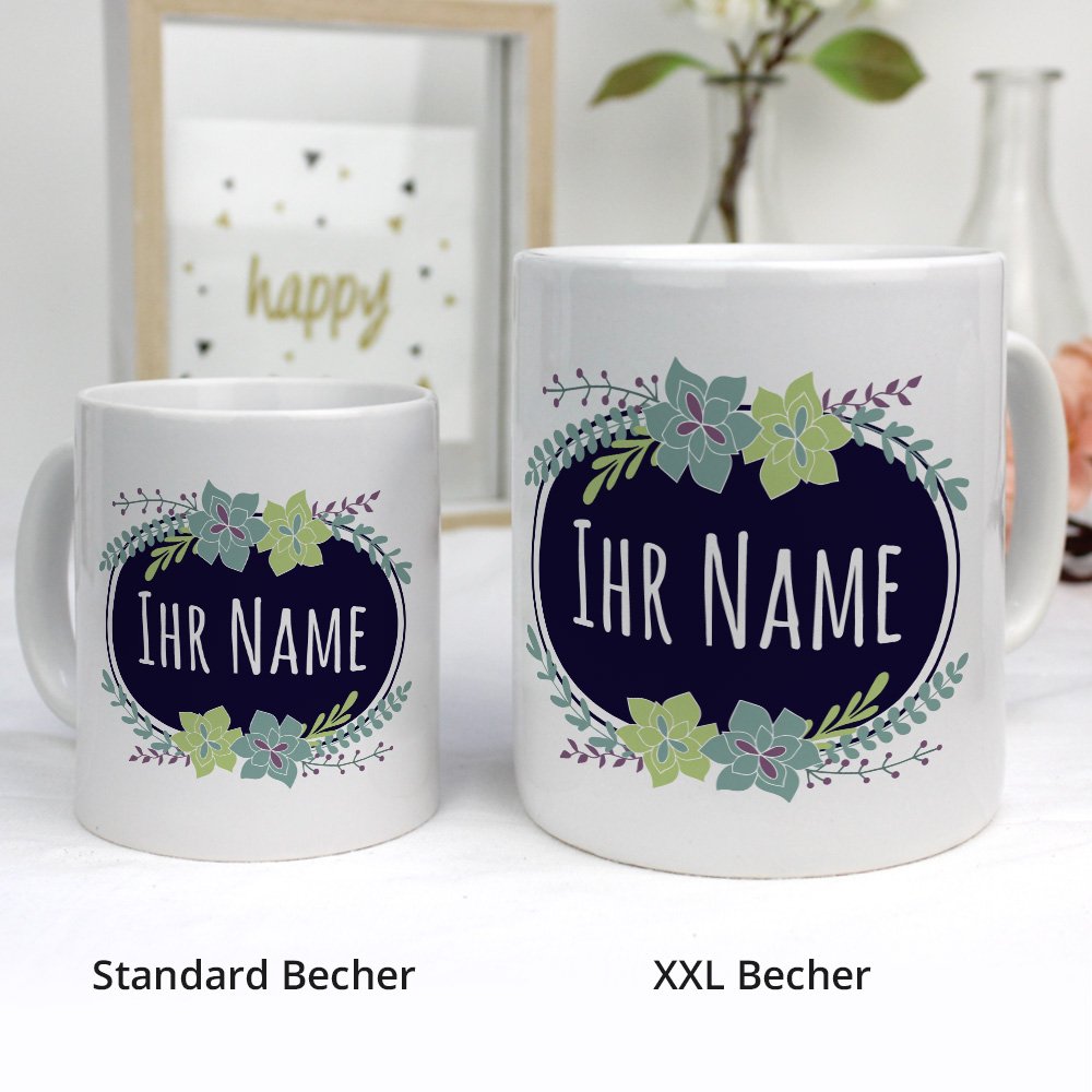Personalisiert Tasse Mit Namen 'Heinz' – Motiv 'Flowers', 325 Ml, Spülmaschinenfest