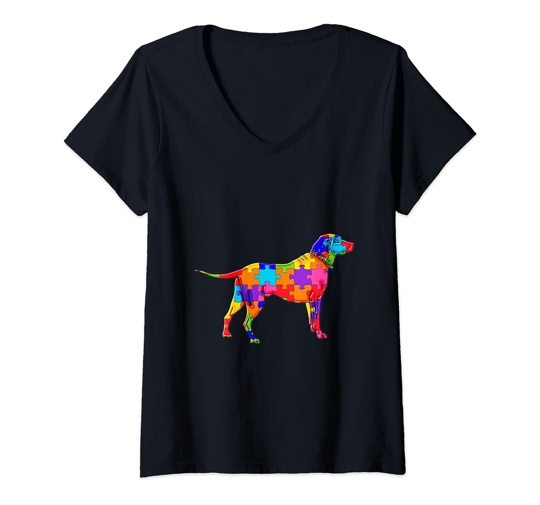 Womens Dog Pet Animal Jigsaw Autism Puzzle V-Neck T-Shirt