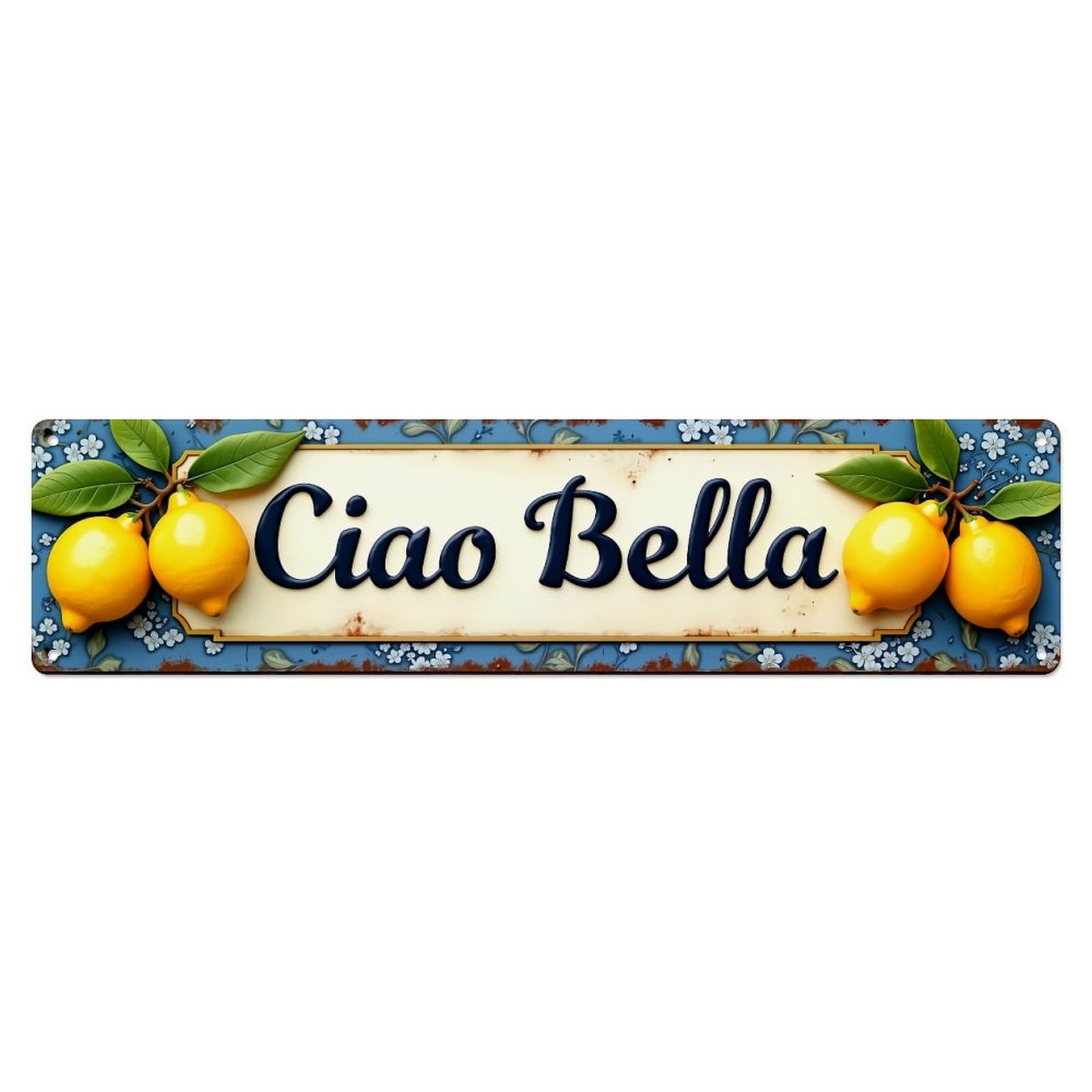 Ciao Bella Lemon Floral Pattern Vintage Metal Tin Sign Retro Wall Decor for Home Bar Garage Cafe, Indoor & Outdoor Decorative Metal Poster, 4x16 Inch