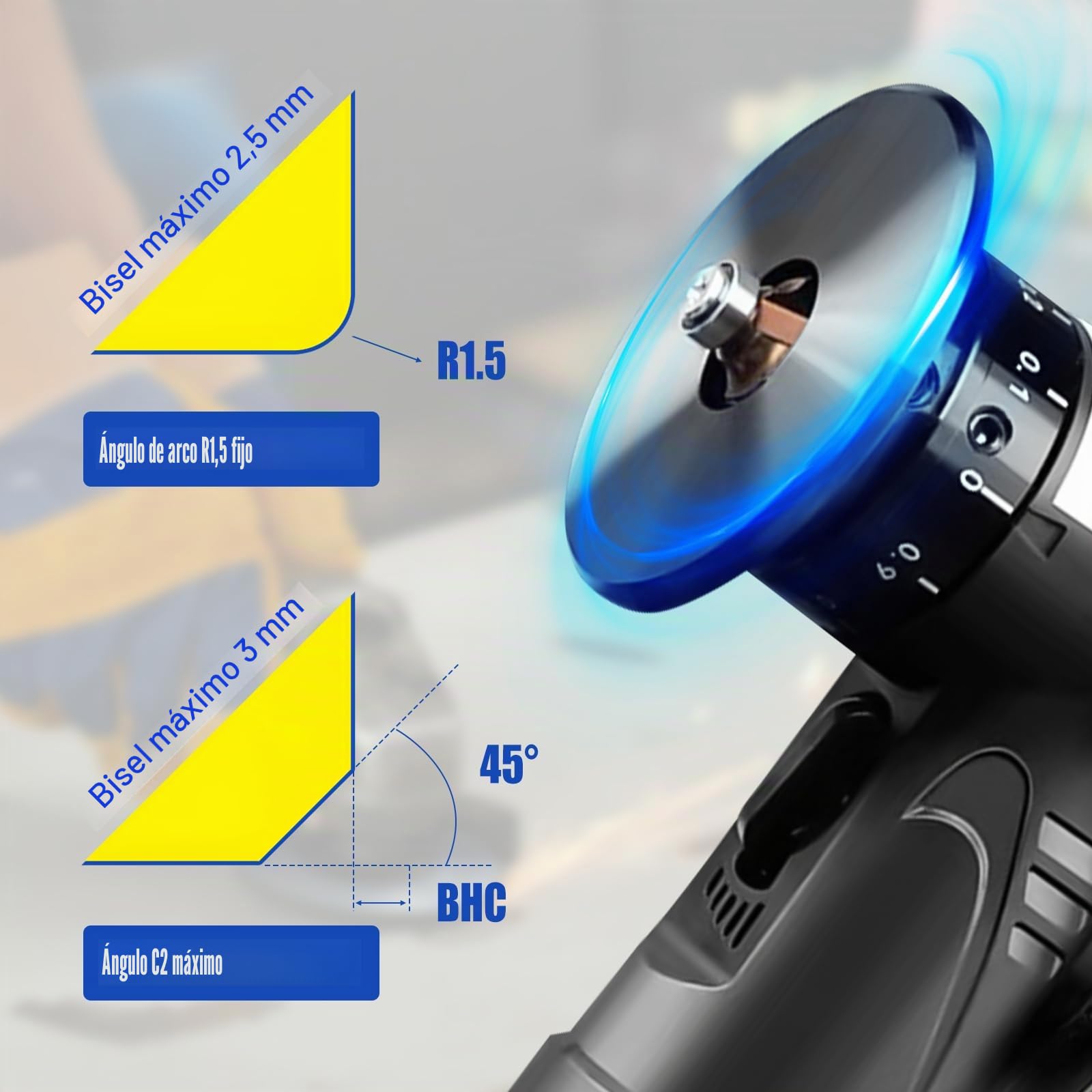 Mini máquina de biselado neumática, portátil máquina de acaparamiento neumática, esquina de arco de 45° de 30000 RPM con entrada de aire de 1/4 pulgadas para recortar chaflán y desbarbado (C&R)