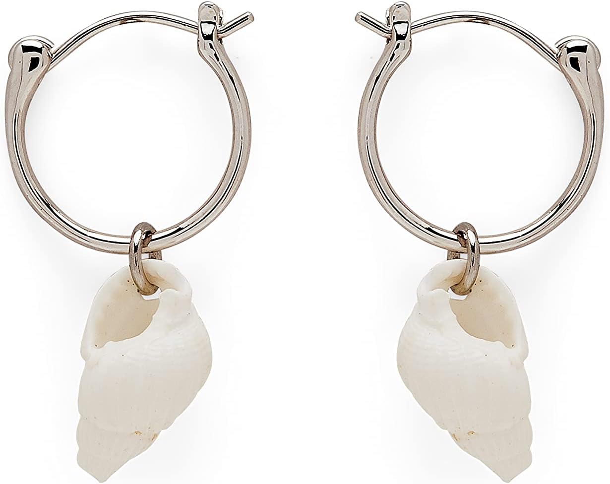 Pura Vida Silver-Plated Elle Shell Hoop Earrings - Brass Base, Sterling Silver Posts - 1 Pair