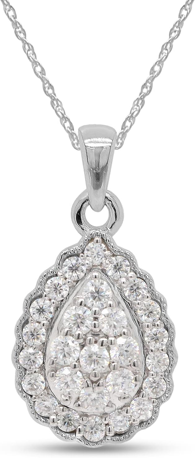 SAVEARTH DIAMONDS 1/2 ct.t.w Round Cut Lab Created Moissanite Diamond Teardrop Pendant Necklace In 14K Gold Over Sterling Silver Jewelry For Women 18" Chain (VVS1 Clarity, 0.50 Cttw)