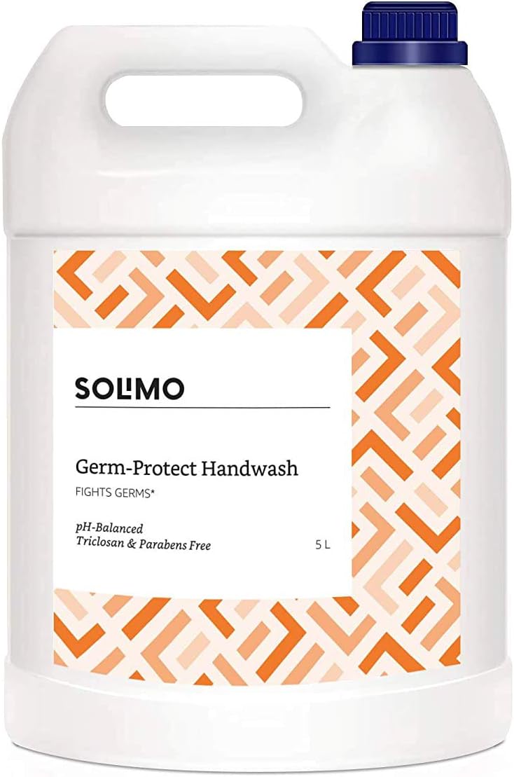 Amazon Brand - Solimo Handwash Liquid Refill Can | 5 Litre | Antibacterial Germ-Protect | Advanced Disinfection Formula| pH Balanced