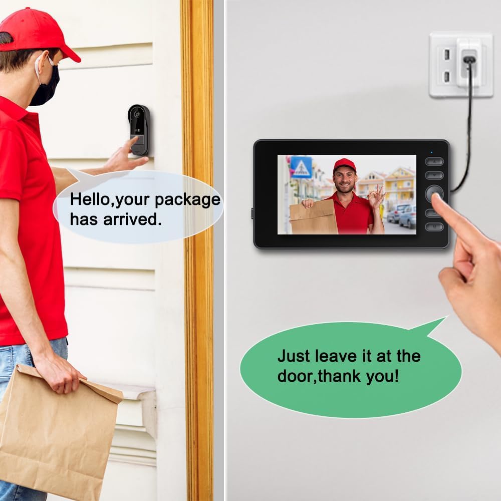 Zeerkeer Campanello senza fili con telecamera 1080P Videocitofono senza fili con schermo IPS di 4.3 Nessun WiFi richiesto Citofono Video Visione Notturna Infrarossi Campanello Esterno Schermo