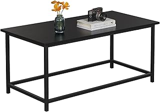 29 Cozy Living Room Decor Tips Featuring Leather Sofas 89 SAYGOER Black Coffee Table Simple Modern Rectangular Center Table Open S...
