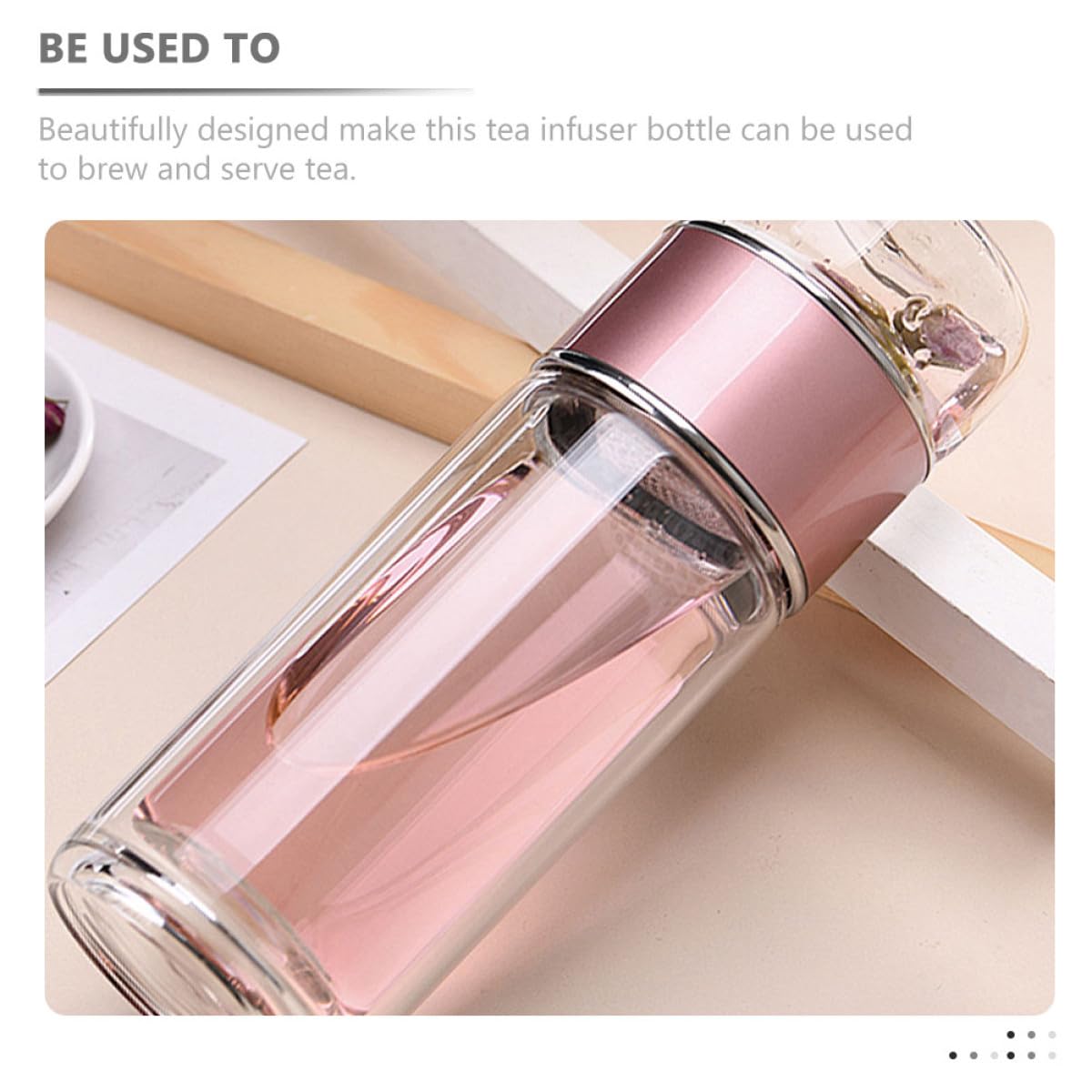 Botella Infusora de Té de Vidrio 250ml Colador y Tapa Hermética, Diseño Compacto Prueba de Fugas Adecuado para Viajes y Bolso