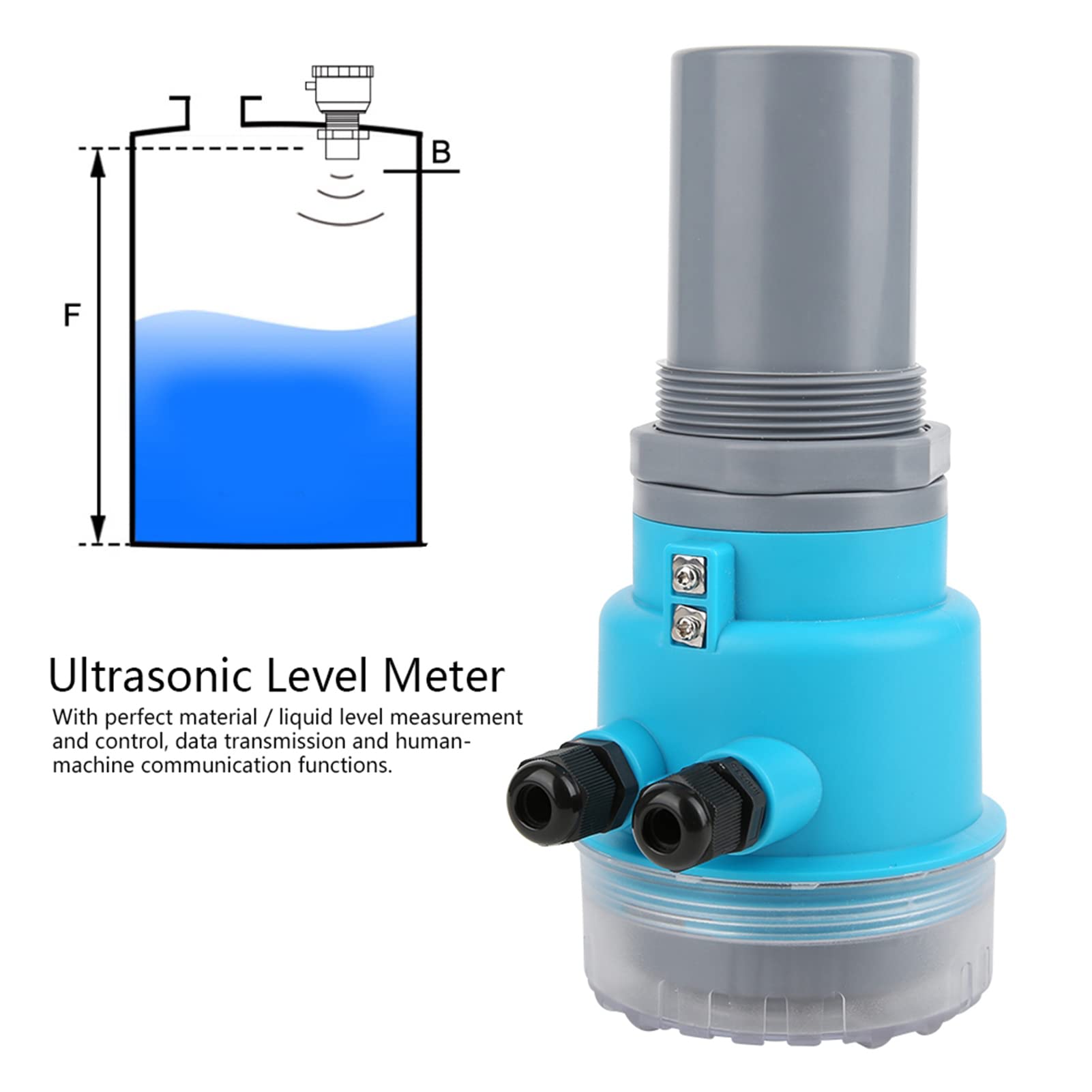 ViaGasaFamido Medidor de Nivel Ultrasónico, Pantalla LED Digital con Producción Analógica de 4-20 MA a Prueba de Agua IP65, para la Minería de Tratamiento de Agua DC24V Potencia (0 ~ 5 Metros)