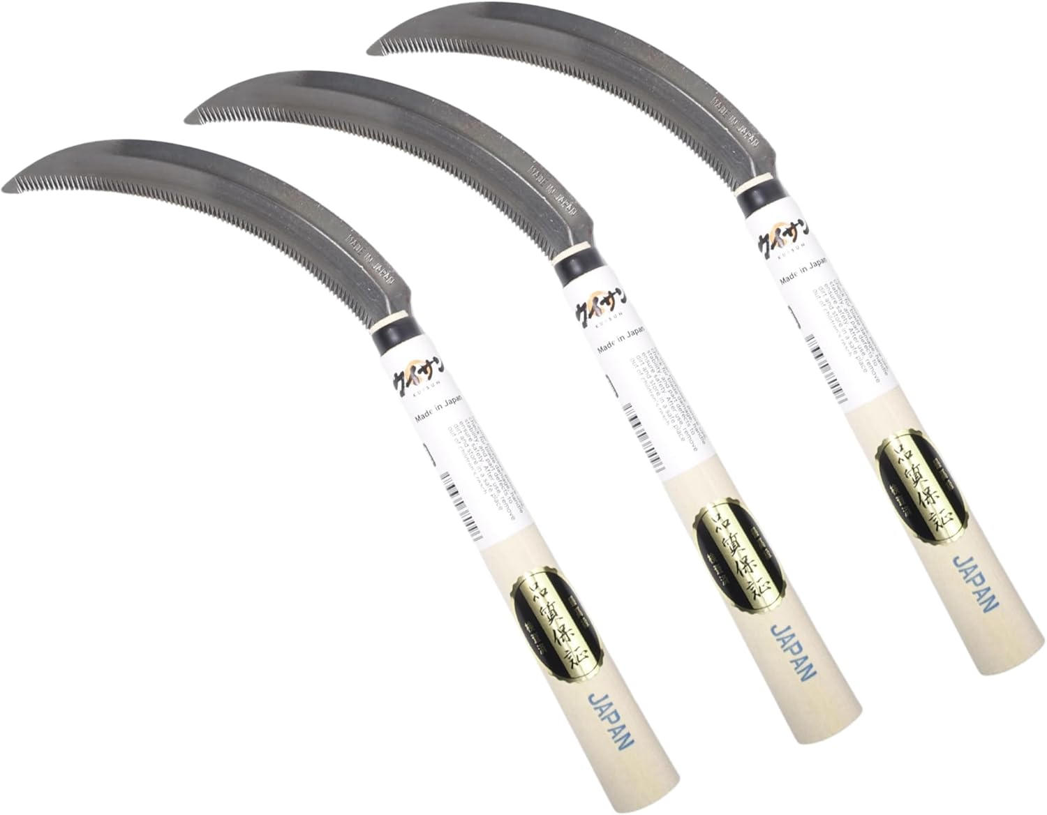 Japanese Serrated Sickle for Gardening - Compact & Lightweight, Wooden Handle (Set of 3)