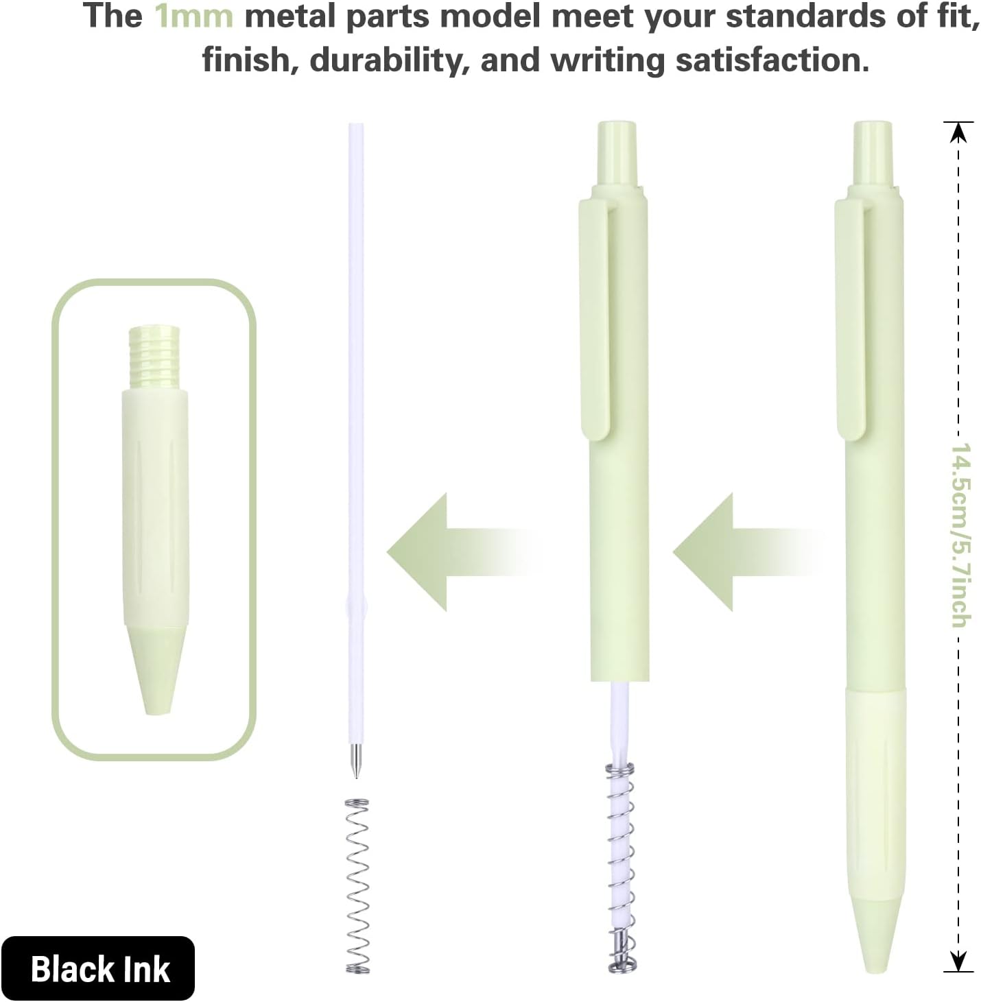 14-Pack Ballpoint Pens, Medium 1.0mm Black Ink Cute Pastel Office Pen, Retractable - For Smooth Writing, Note Taking and Journaling