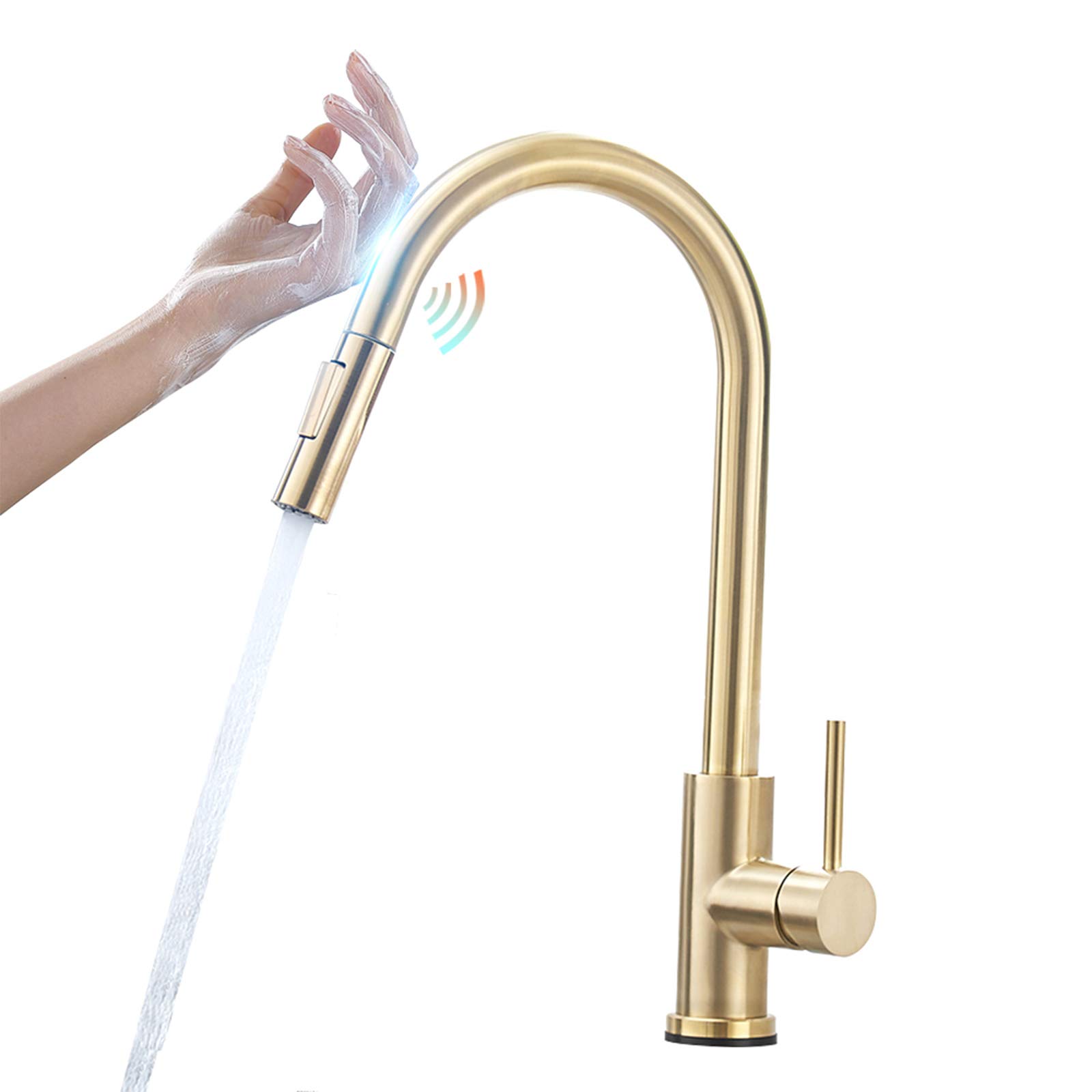 Mitigeur de cuisine tactile noir en acier 304 avec douchette extractible
