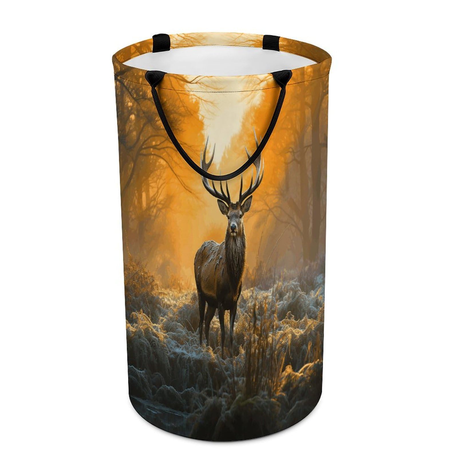 Deer in Forest Laundry Basket Large Foldable Laundry Hamper with Handles Freestanding Collapsible Clothes Basket Waterproof Portable Dirty Clothes Hamper for Bathroom 86L