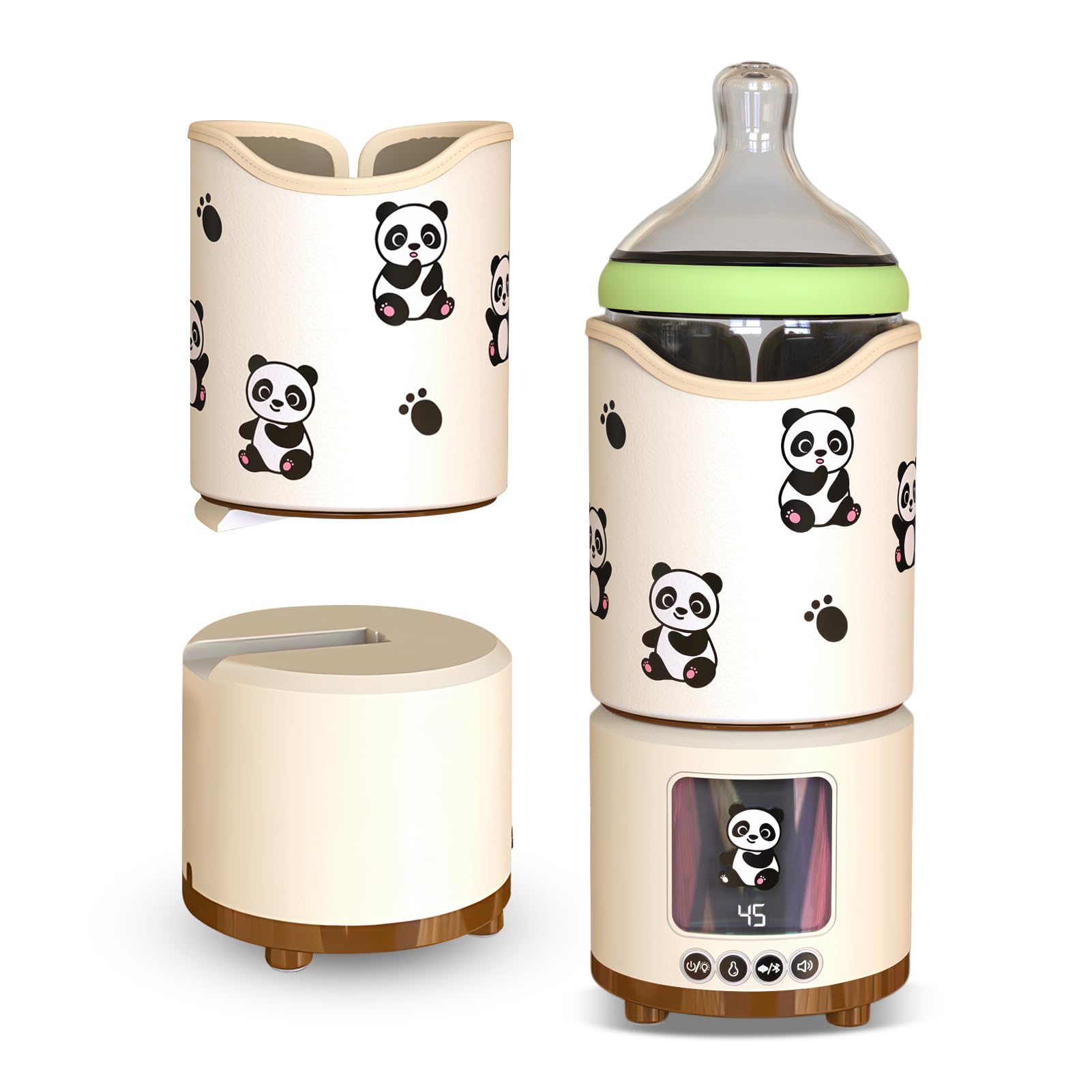 Tragbarer Flaschenwärmer Baby, 2-in-1 mit weißem Rauschen & Bluetooth-Lautsprecher 5800mAh Akku 4-Temperaturstufen LCD-Display für unterwegs Baby Flaschenwärmer unterwegs (Roter Panda)