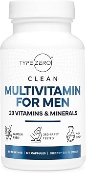 Type Zero Multivitamin Capsules for Men 120 Capsules 1200 mg - Gluten-Free, 60 Servings