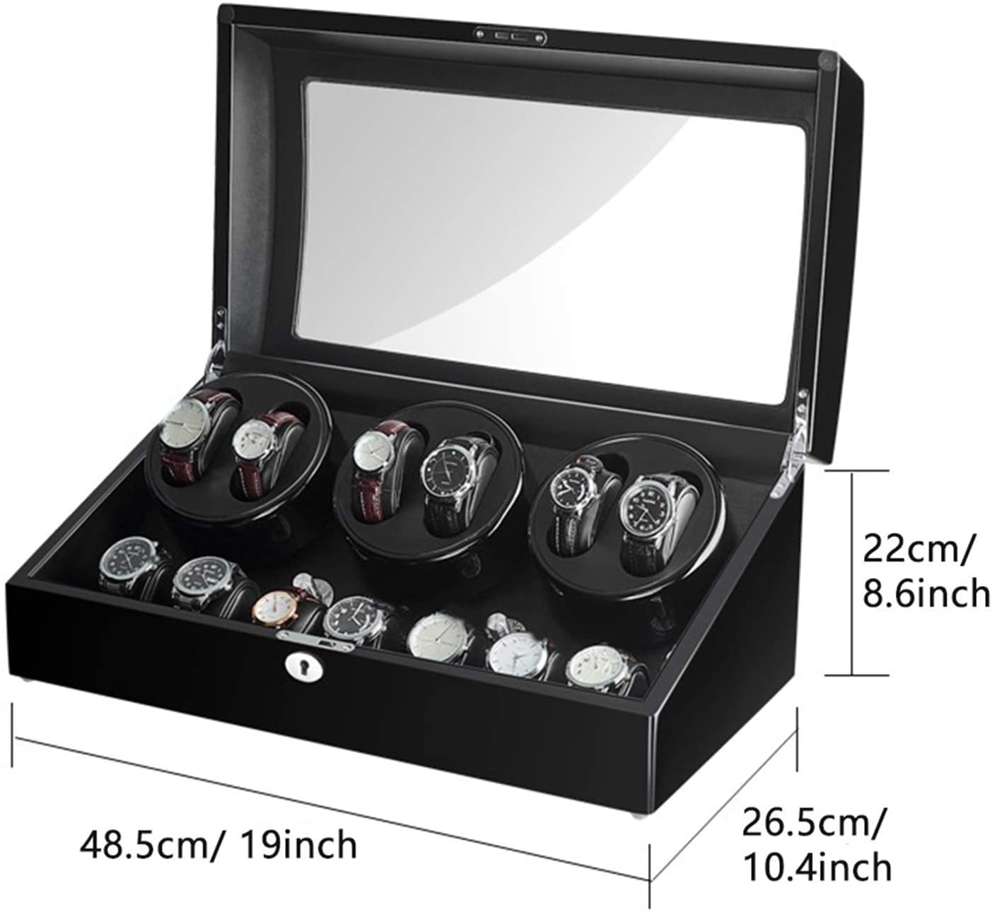 Uhrenbeweger für 6+7 Uhren, Uhrenbox für Automatikuhren mit leisem Motor, große Kapazität, Klavierlack-Finish, passend für Damen- und Herrenuhren, Zubehör