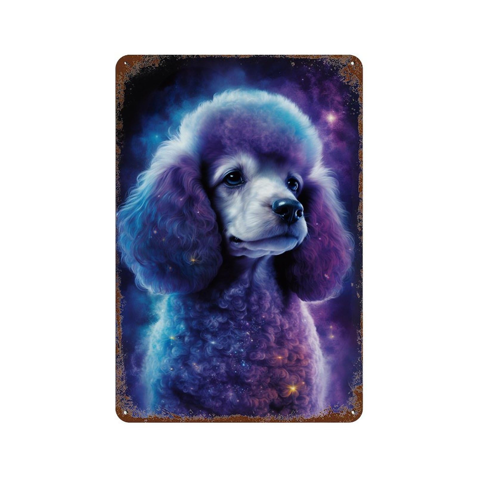 Rustic Tin Plaque Cosmic Poodle Art Print-5 11.8"x7.9", Vintage Wall Decor for Pub, Kitchen And Man Cave Decor